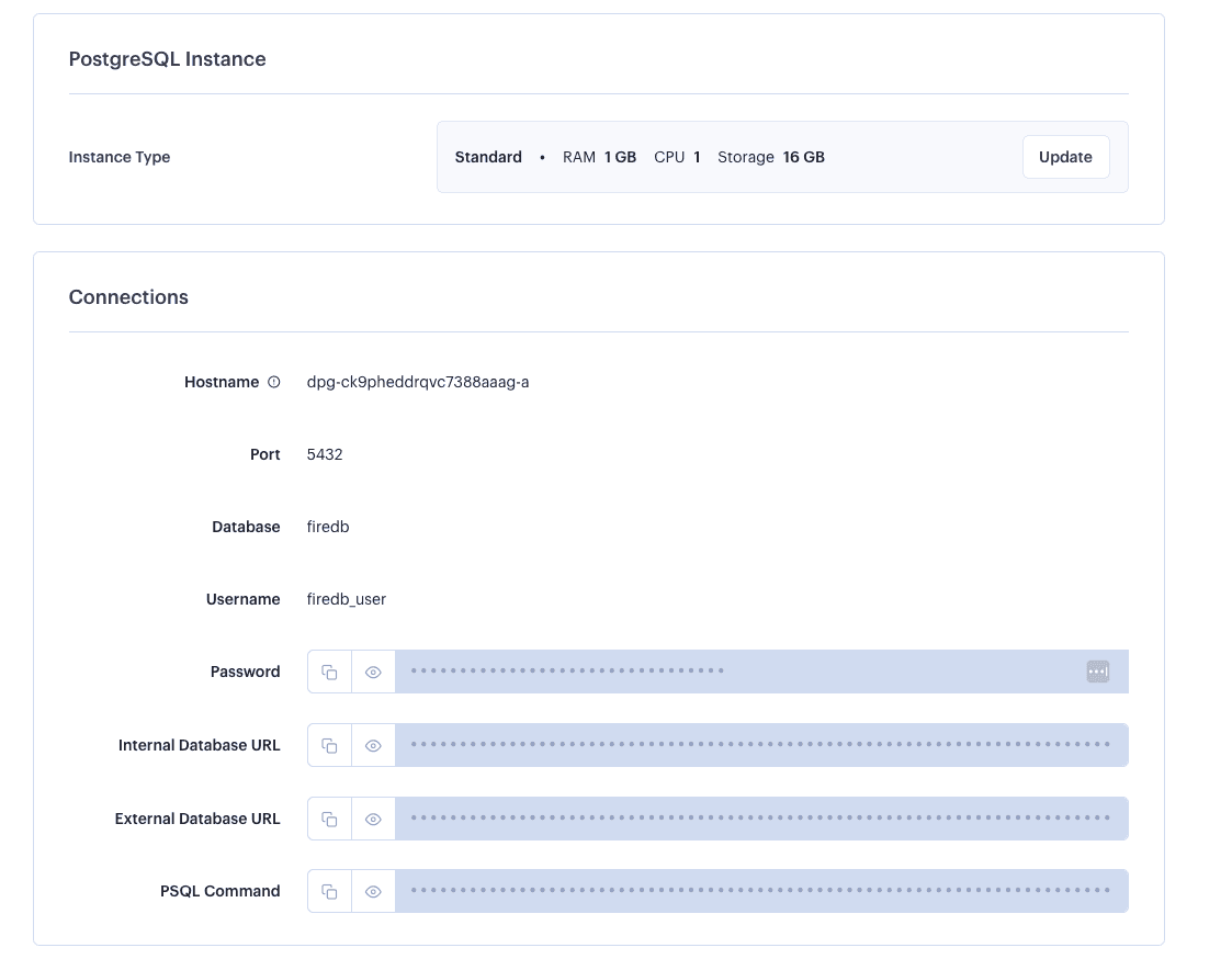 Render Connection Database Information